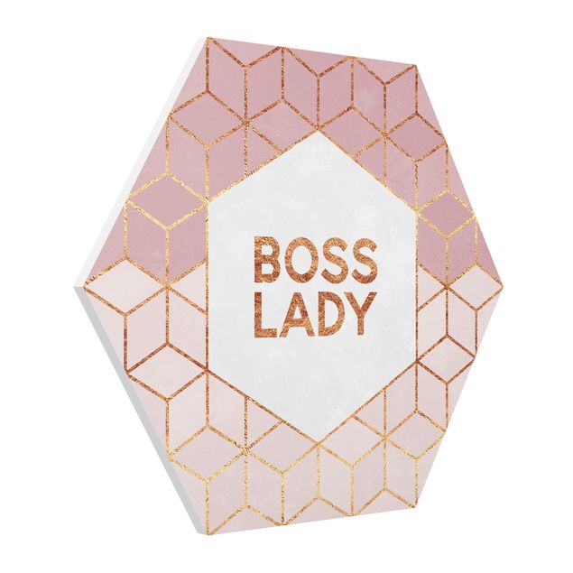 quadros com frases motivacionais Boss Lady Hexagons Pink