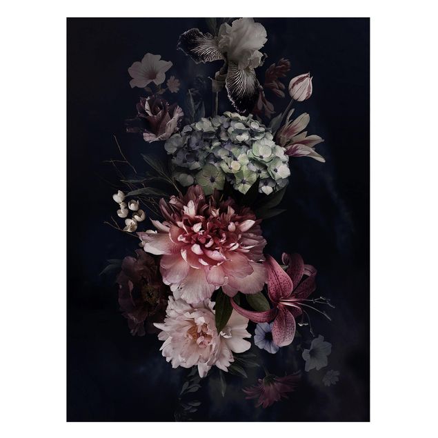 Quadros magnéticos flores Flowers With Fog On Black