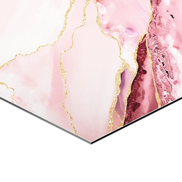 Quadros de Uta Naumann Abstract Mountains Pink With Golden Lines