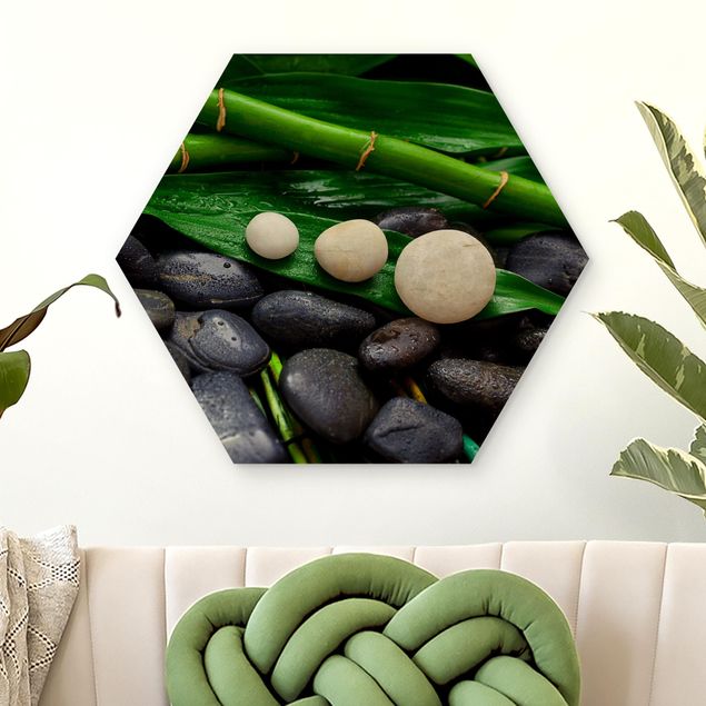 decoraçoes cozinha Green Bamboo With Zen Stones