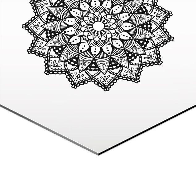 Quadros hexagonais Mandala Hamsa Hand Lotus Set On White