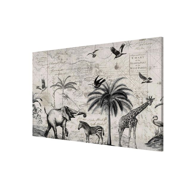 Quadros girafas Vintage Collage - Exotic Map