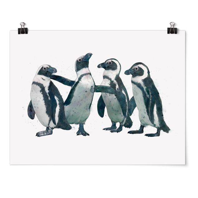 Posters animais Illustration Penguins Black And White Watercolour