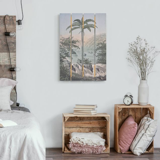 Quadros em madeira vintage Vintage Illustration - Landscape With Palm Tree