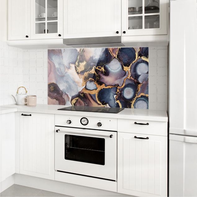 Painel anti-salpicos de cozinha imitação pedra Marble Watercolor With Gold