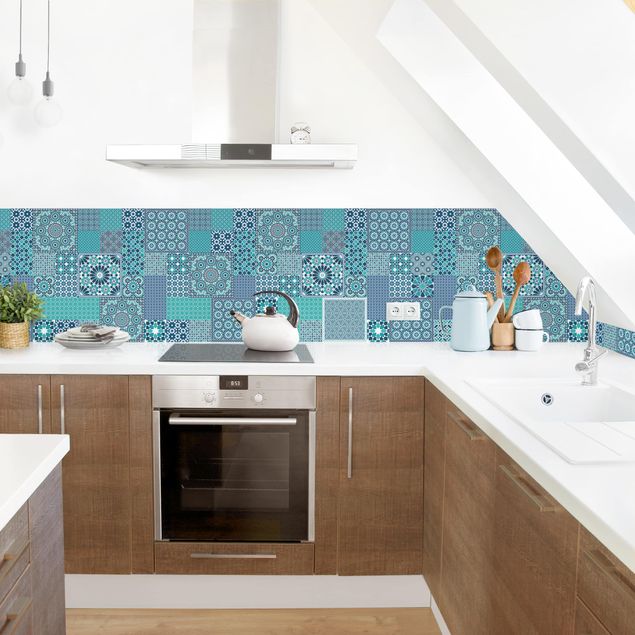 painéis antisalpicos Moroccan Mosaic Tiles Turquoise Blue