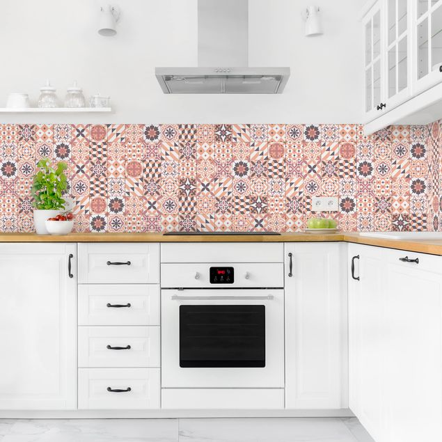 Backsplash de cozinha imitação azulejos Geometrical Tile Mix Orange