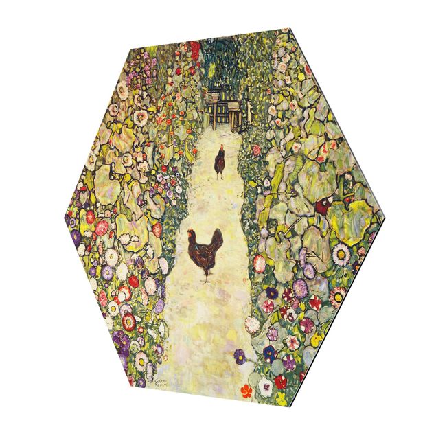Quadros famosos Gustav Klimt - Garden Path with Hens
