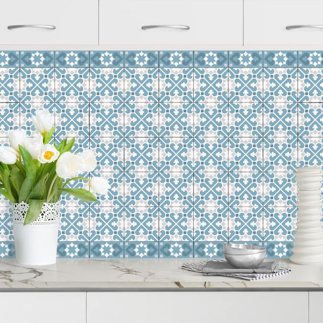 decoraçoes cozinha Geometrical Tile Mix Hearts Blue Grey