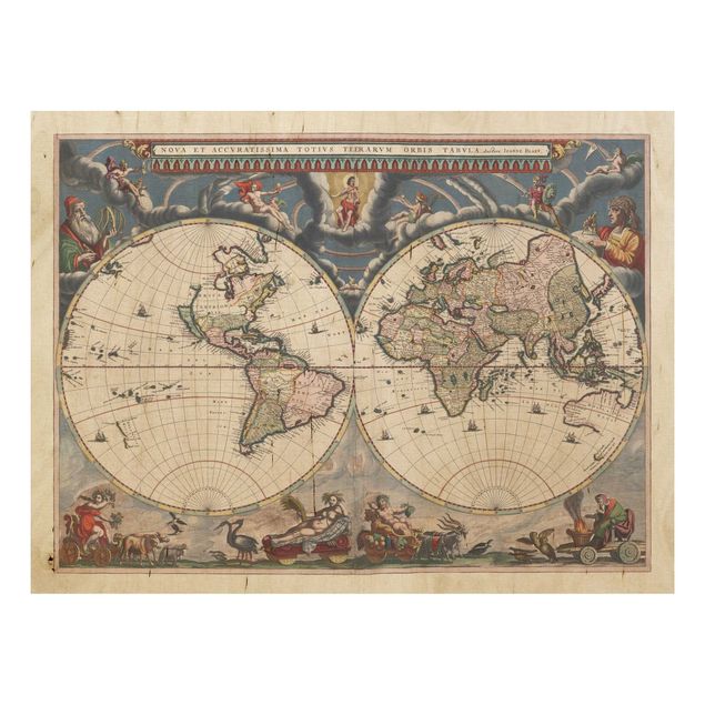 Quadros em madeira vintage Historic World Map Nova Et Accuratissima Of 1664