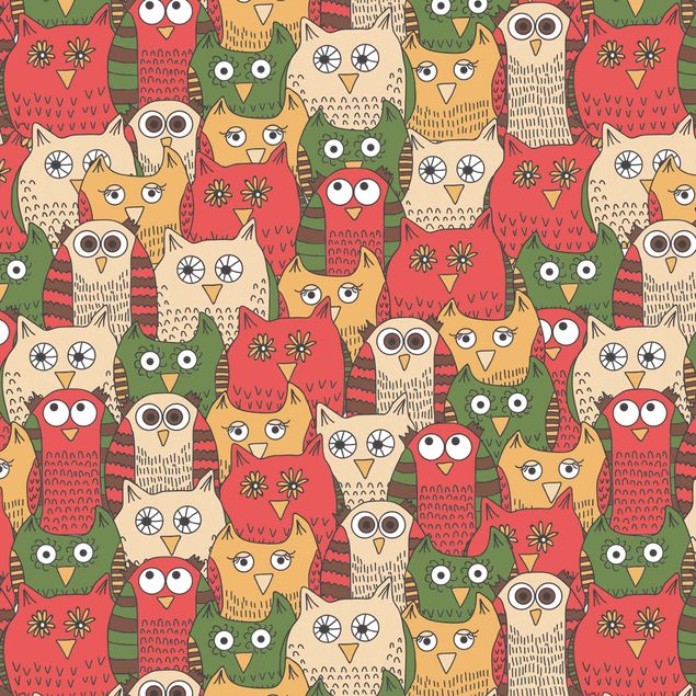 Papel autocolante para móveis armários Pattern With Funny Owls Red