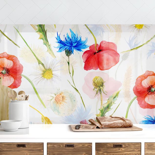 decoraçoes cozinha Watercolour Wild Flowers With Poppies