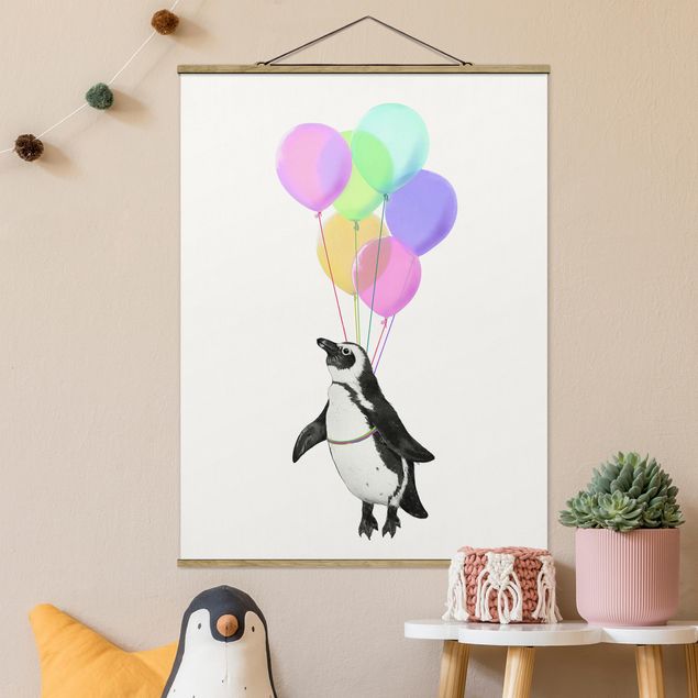 decoraçao para parede de cozinha Illustration Penguin Pastel Balloons