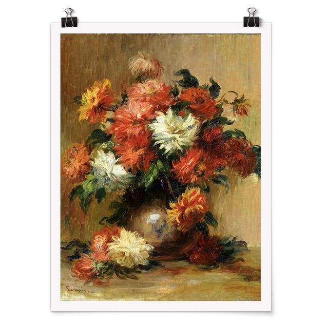 Posters flores Auguste Renoir - Still Life with Dahlias
