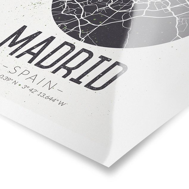 Quadros preto e branco Madrid City Map - Retro