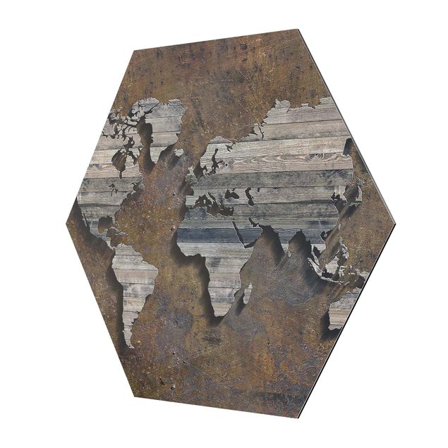 decoração quadros Wooden Grid World Map