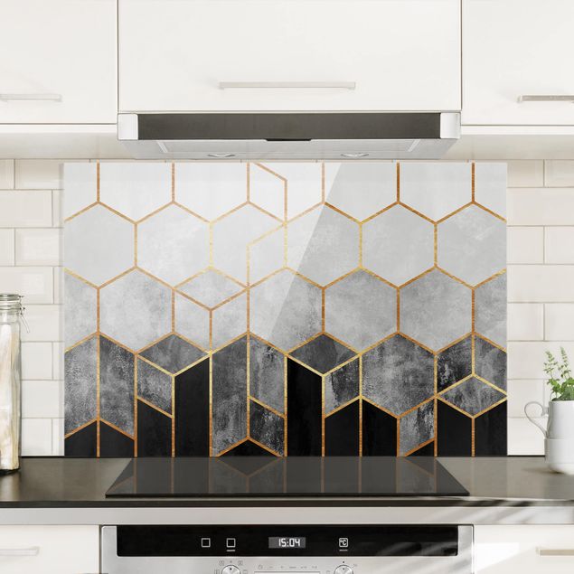 decoraçoes cozinha Golden Hexagons Black And White