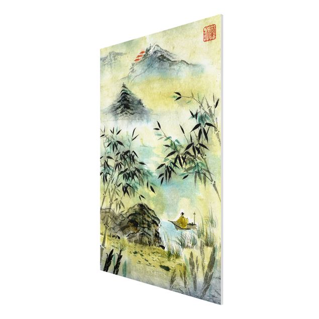 quadro de árvore Japanese Watercolour Drawing Bamboo Forest