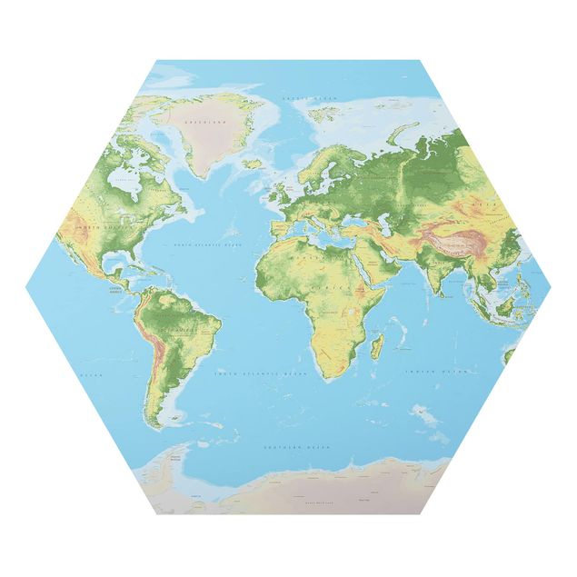 decoração quadros Physical World Map