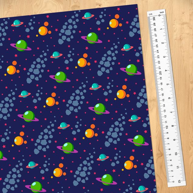 película autocolante Space Children Pattern With Planets And Stars