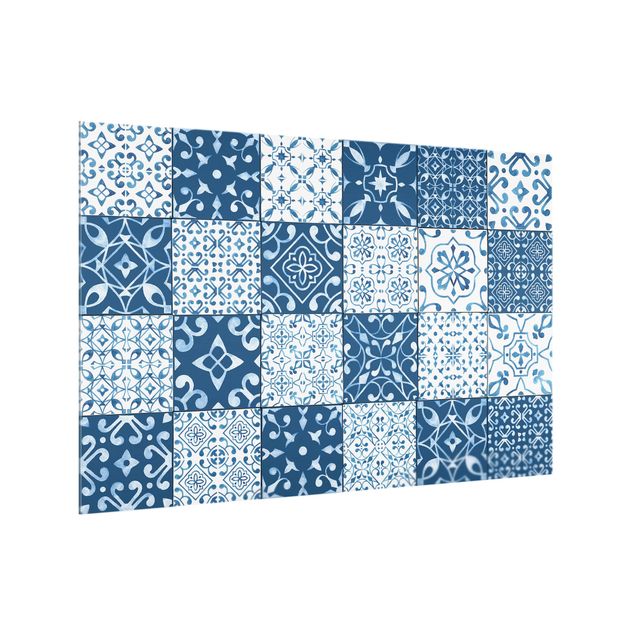 painéis antisalpicos Tile Pattern Mix Blue White