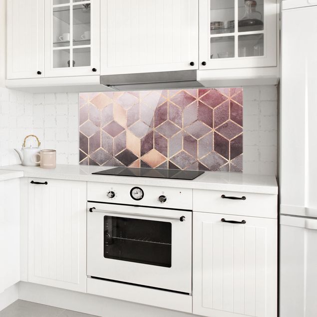 Painel anti-salpicos de cozinha padrões Pink Gray Golden Geometry