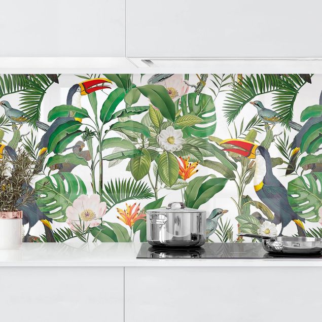 decoraçoes cozinha Tropical Toucan With Monstera And Palm Leaves