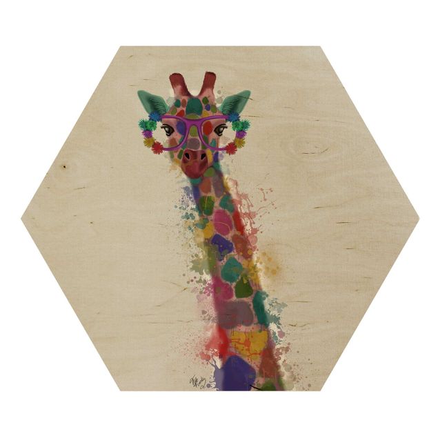Quadros hexagonais Rainbow Splash Giraffe