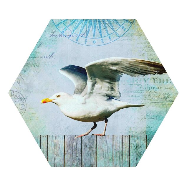 Quadros forex Vintage Collage - Seagull On Wooden Planks