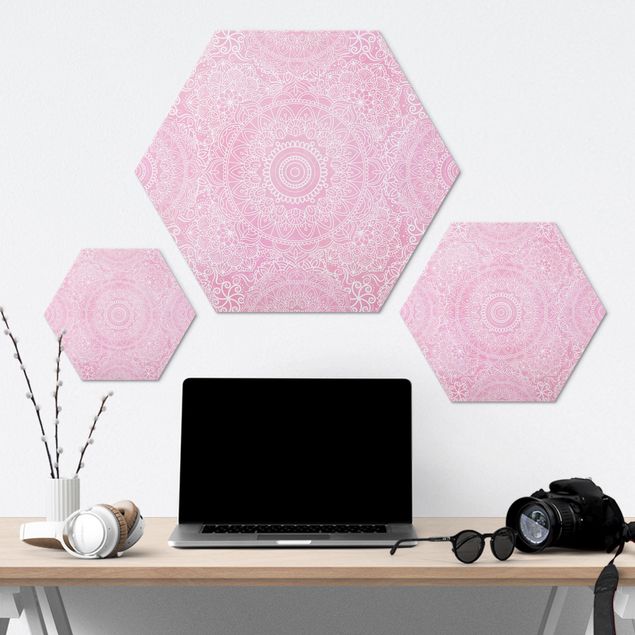 Quadros hexagonais Pattern Mandala Light Pink