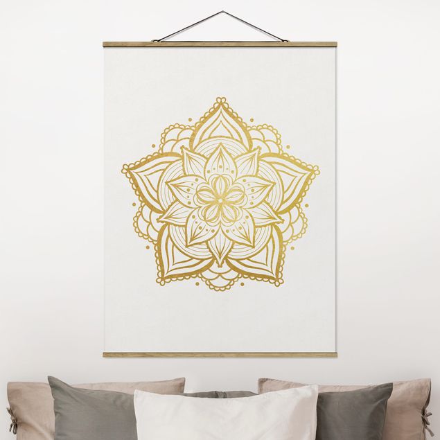 decoraçoes cozinha Mandala Flower Illustration White Gold