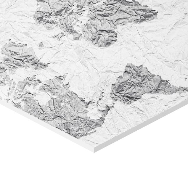Quadros hexagonais Paper World Map White Grey