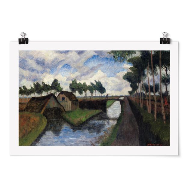 Quadros paisagens Otto Modersohn - The Rautendorf Canal with Boat House near Worpswede