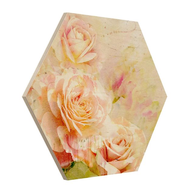 Quadros em madeira Watercolour Rose Composition
