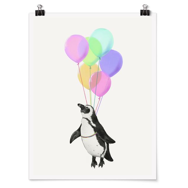 Quadros famosos Illustration Penguin Pastel Balloons