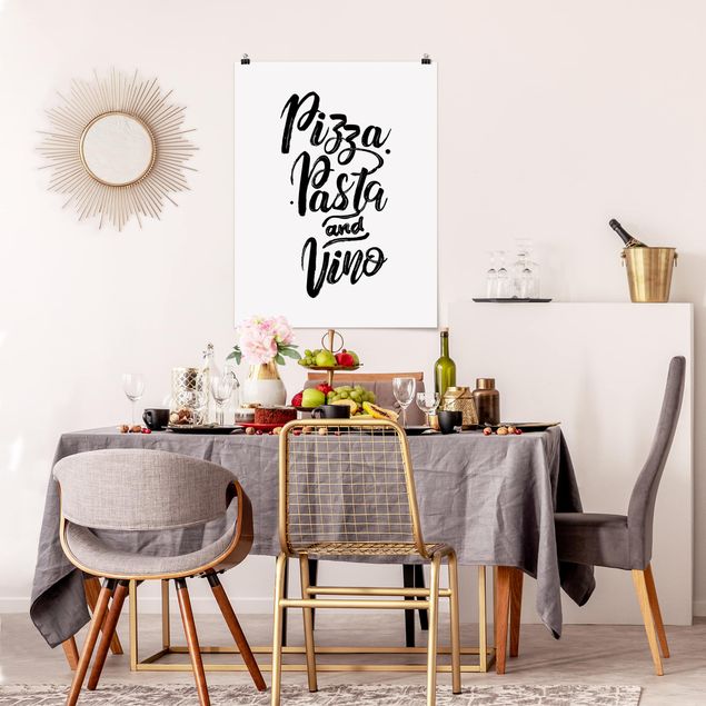 Posters em preto e branco Pizza Pasta And Vino