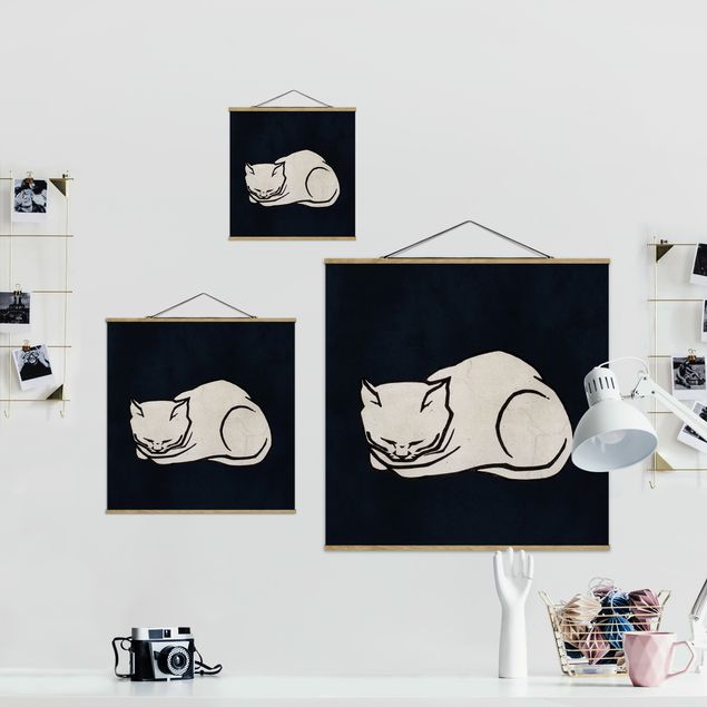 Quadros preto e branco Sleeping Cat Illustration