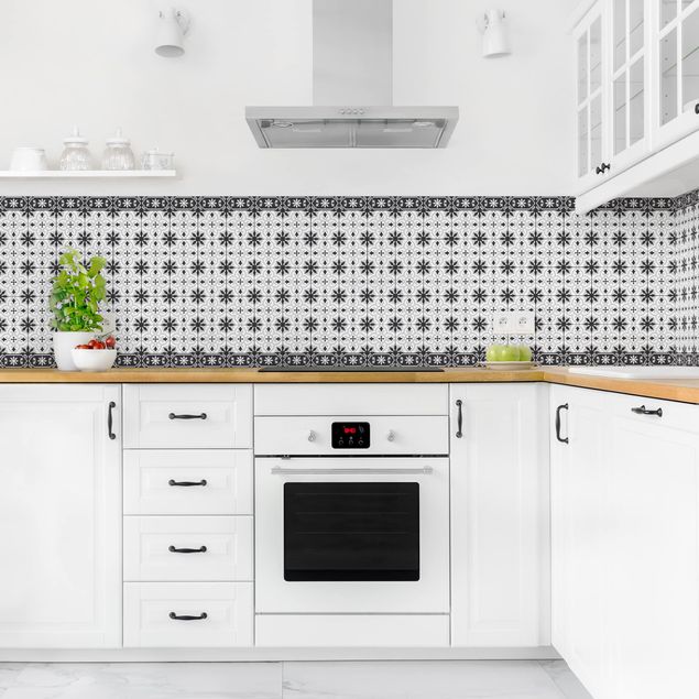 Backsplash de cozinha imitação azulejos Geometrical Tile Mix Cross Black