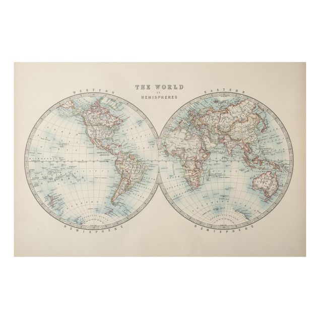 quadro mapa do mundo Vintage World Map The Two Hemispheres