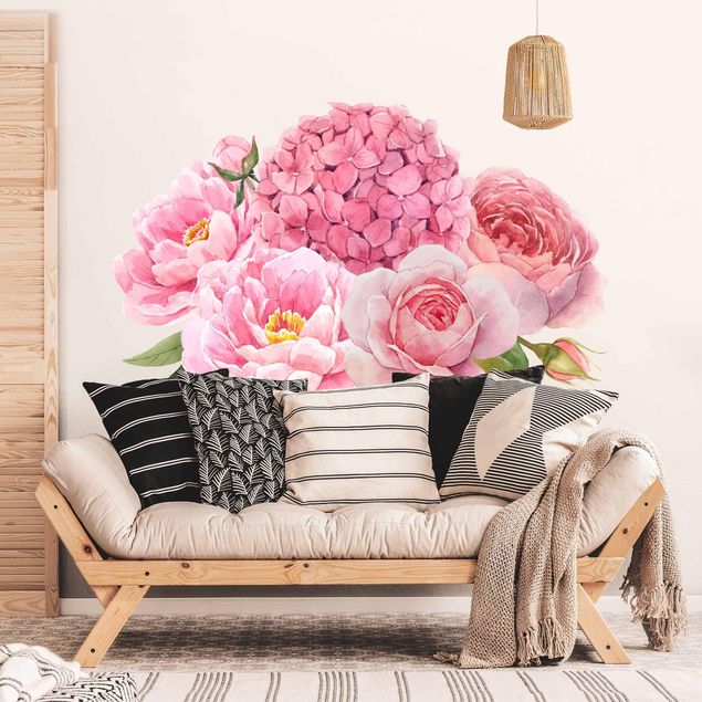 decoraçao para parede de cozinha Watercolour Hydrangea Rose Bouquet XXL