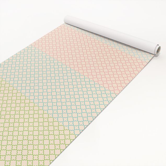 Papel autocolante para móveis padrões Moroccan Mosaic Quatrefoil Pattern With 4 Colours