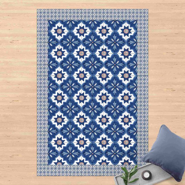 Tapetes exteriores Moroccan Tiles Watercolour Blue With Tile Frame