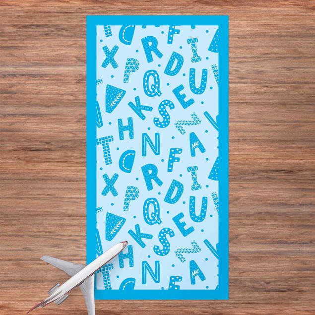 Tapete para varandas Alphabet With Hearts And Dots In Blue With Frame