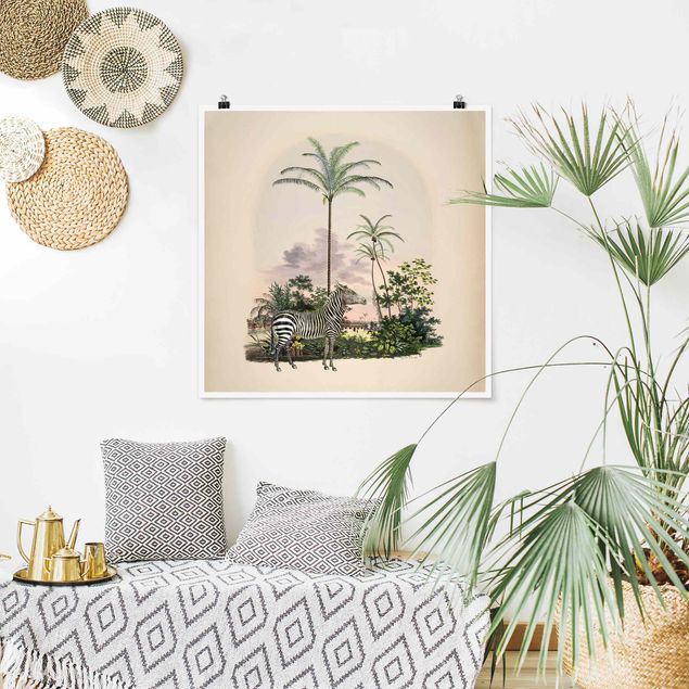 Quadros paisagens Zebra Front Of Palm Trees Illustration