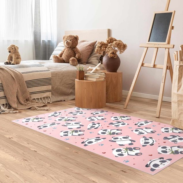 Decoração para quarto infantil Cute Panda With Paw Prints And Hearts Pastel Pink