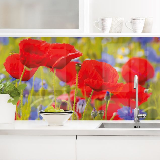 decoraçao para parede de cozinha Summer Meadow With Poppies And Cornflowers