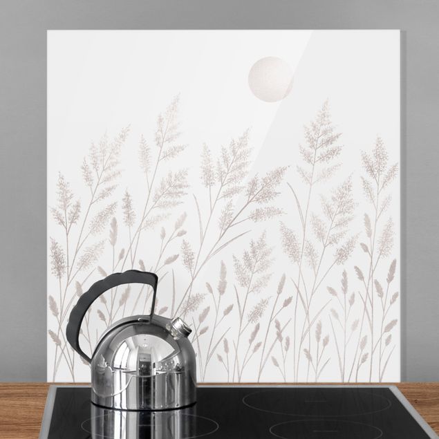 decoraçao para parede de cozinha Grasses And Moon In Silver