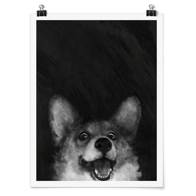 Posters quadros famosos Illustration Dog Corgi Paintig Black And White
