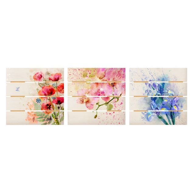 Quadros em madeira Watercolour Flower Trio