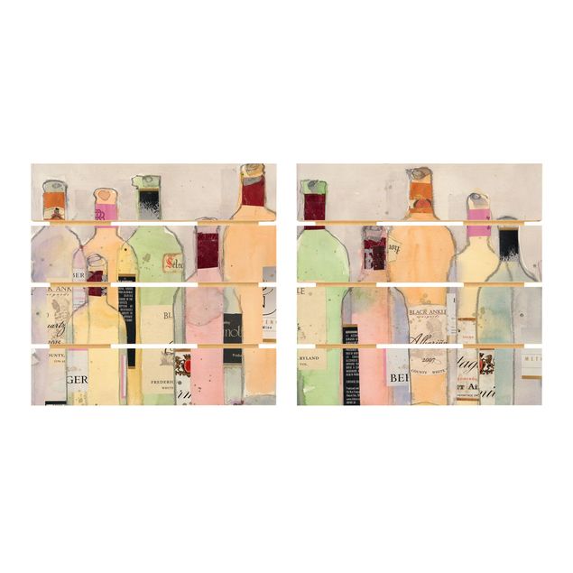 Quadros em madeira 2 partes Wine Bottles In Water Color Set I